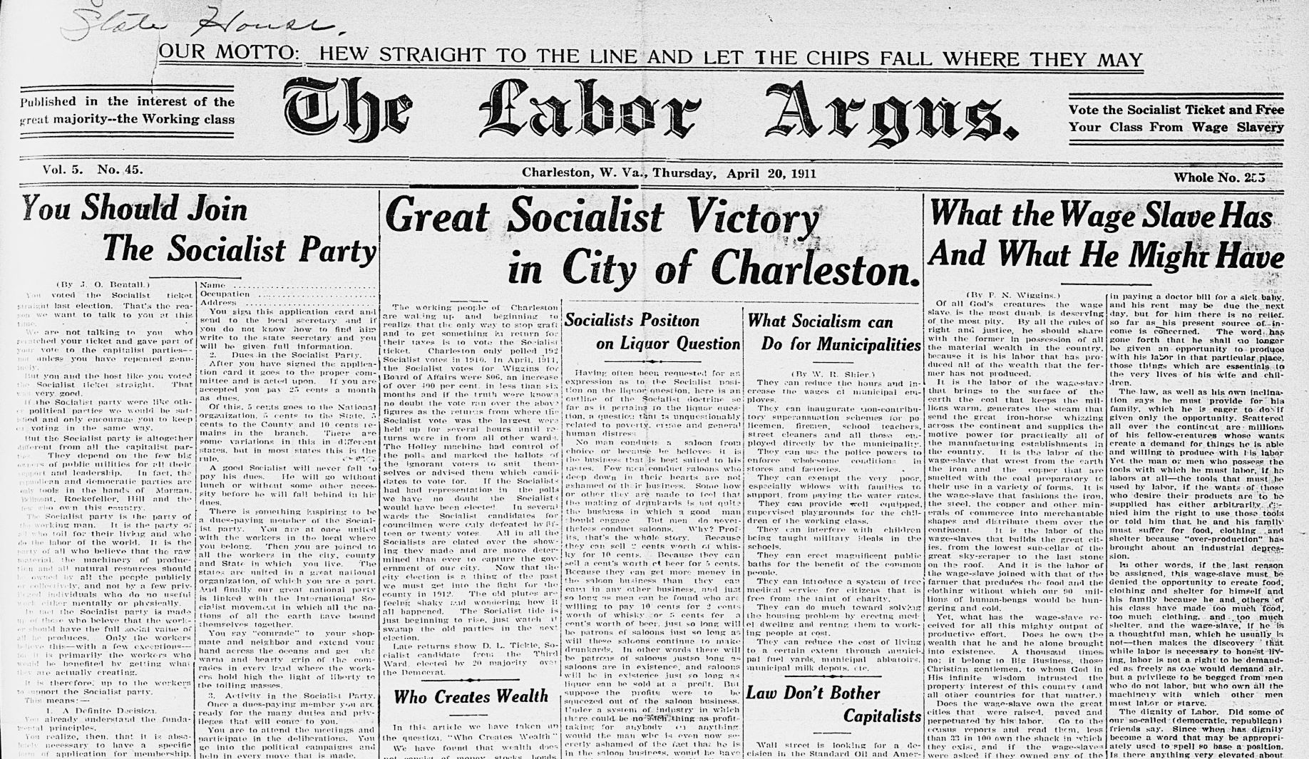 The Labor Argus (Charleston, West Virginia). Vol. 5 No. 45. April 20 ...